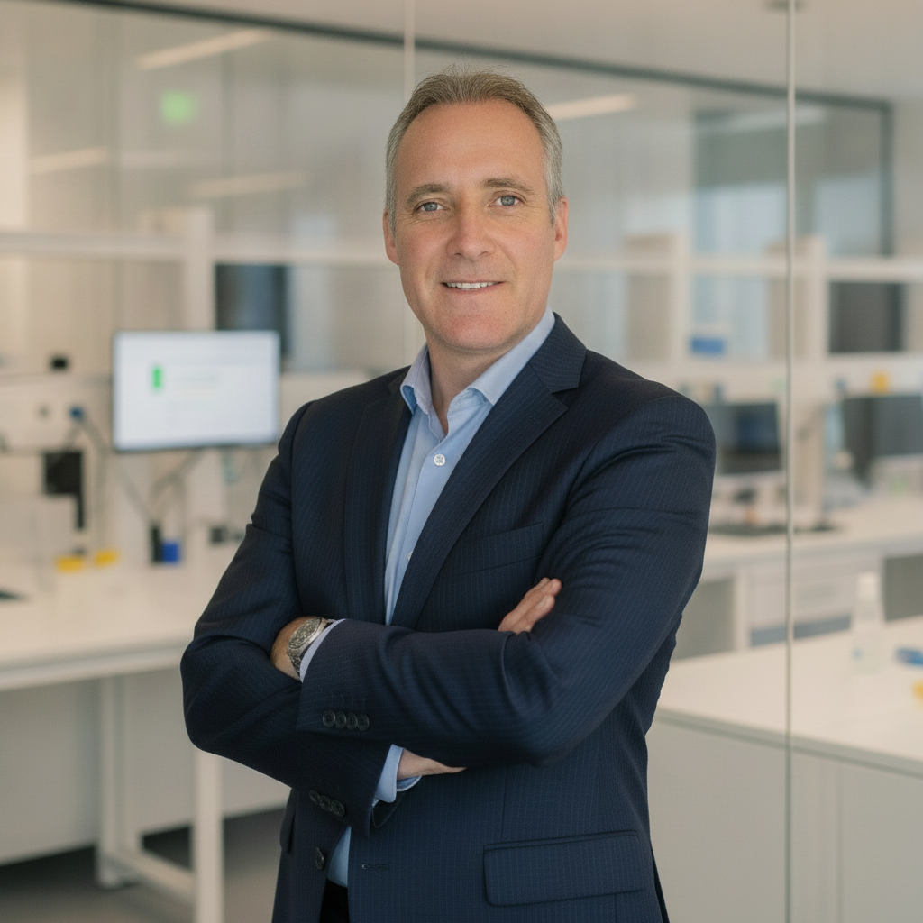 Cédric Bignet, change management expert, in a Novartis lab environment